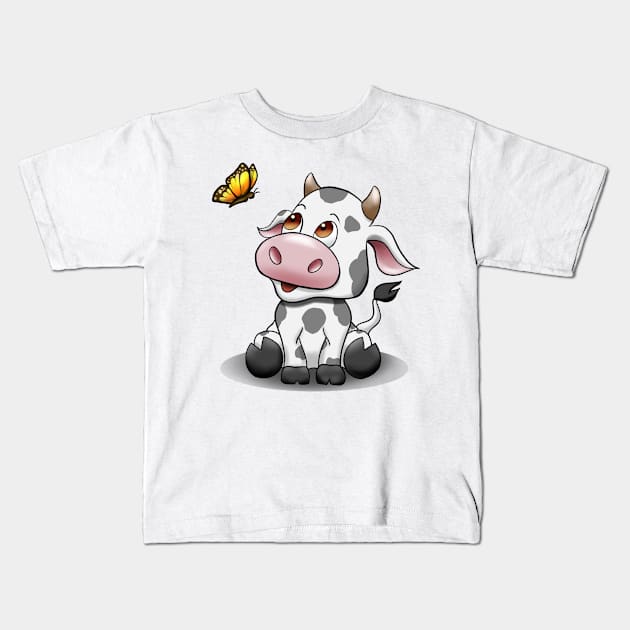 Baby Cow with a butterfly Kids T-Shirt by alexandre-arts